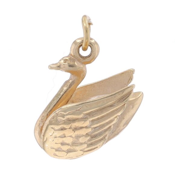 Yellow Gold Floating Swan Charm - 10k Graceful Bird